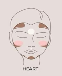 Makeup tip for heart-shaped face, a unique types of face shapes, showcasing broad forehead and pointed chin